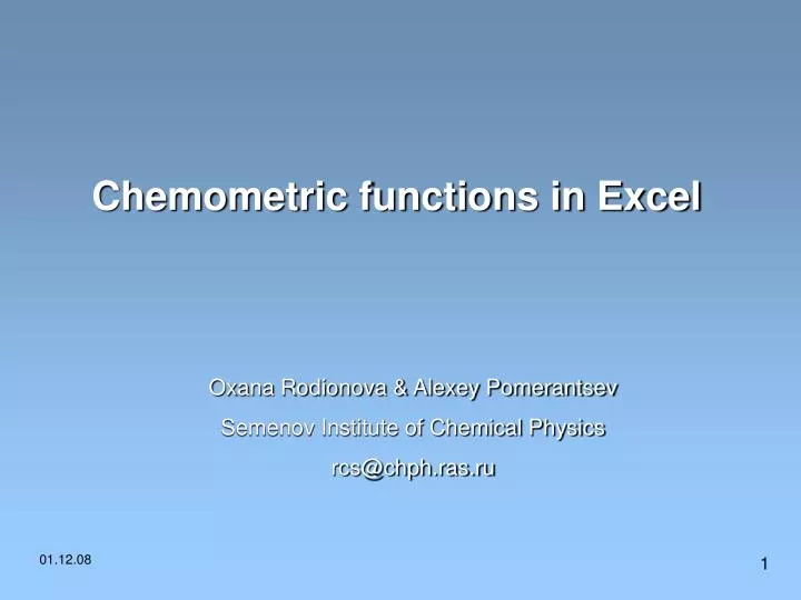 chemometric functions in excel