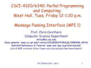 Prof. Chris Carothers Computer Science Department chrisc@cs.rpi