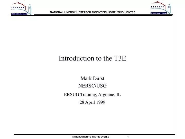 introduction to the t3e