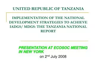 PRESENTATION AT ECOSOC MEETING IN NEW YORK on 2 nd July 2008