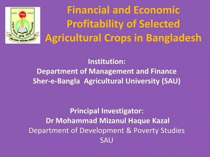 financial and economic profitability of selected agricultural crops in bangladesh