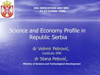 Science and Economy Profile in Republic Serbia