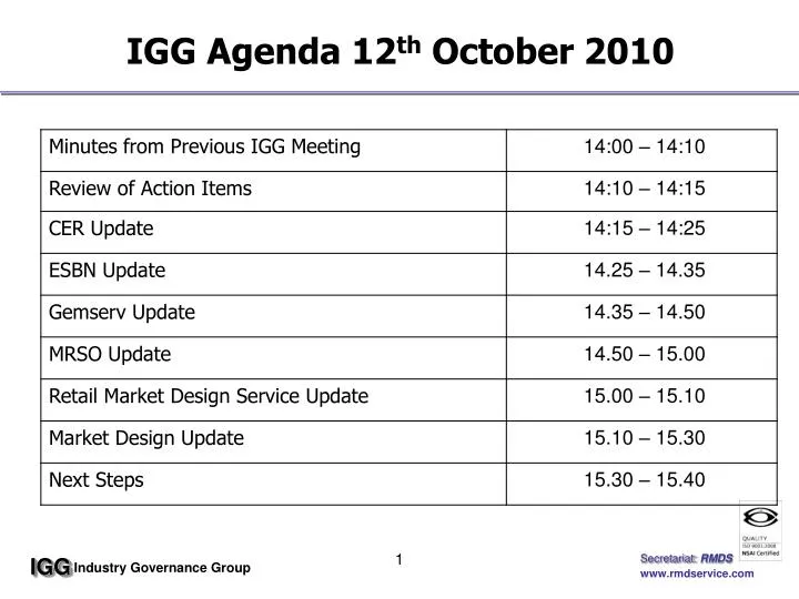 igg agenda 12 th october 2010