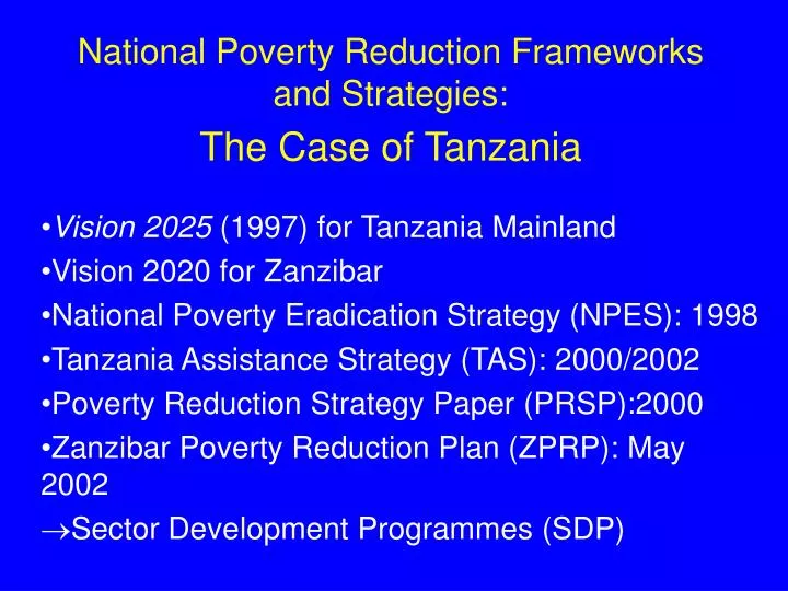 national poverty reduction frameworks and strategies the case of tanzania