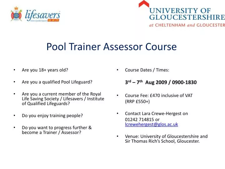 pool trainer assessor course