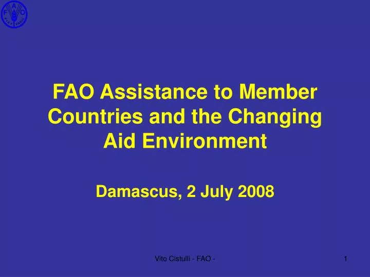 fao assistance to member countries and the changing aid environment
