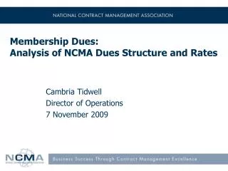 Membership Dues: Analysis of NCMA Dues Structure and Rates