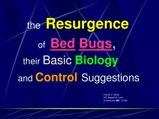 the Resurgence of Bed Bugs , their Basic Biology and Control Suggestions