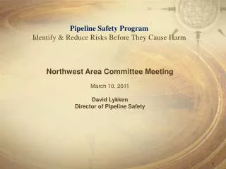 Pipeline Safety Program Identify &amp; Reduce Risks Before They Cause Harm