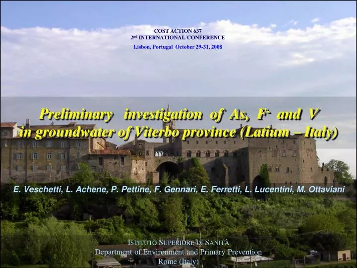 preliminary investigation of as f and v in groundwater of viterbo province latium italy