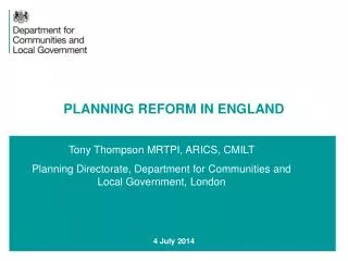 PLANNING REFORM IN ENGLAND