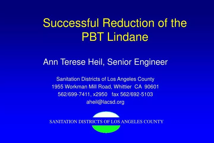 successful reduction of the pbt lindane