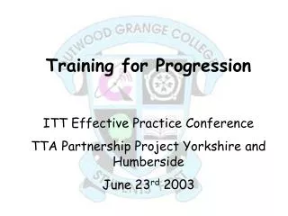 Training for Progression ITT Effective Practice Conference