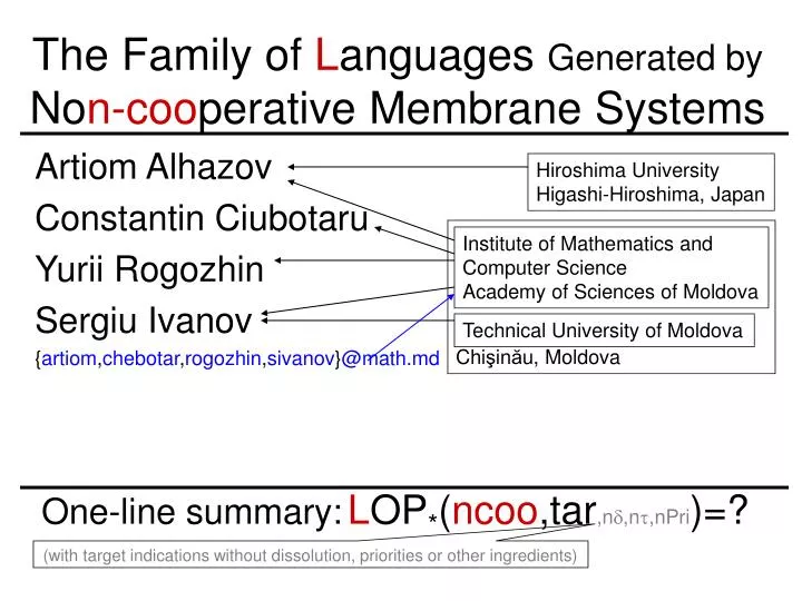 the family of l anguages generated by no n co o perative membrane systems