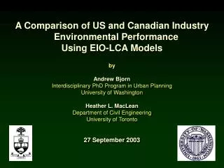 A Comparison of US and Canadian Industry Environmental Performance Using EIO-LCA Models