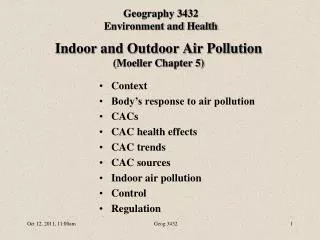 Indoor and Outdoor Air Pollution (Moeller Chapter 5)