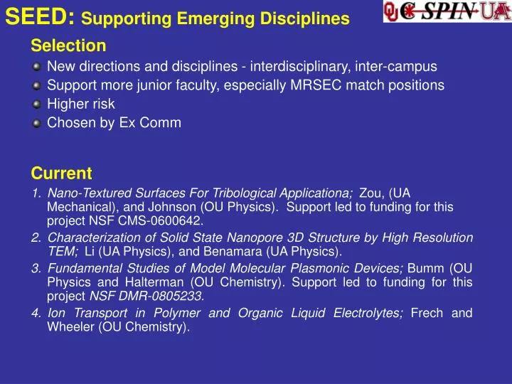 seed supporting emerging disciplines
