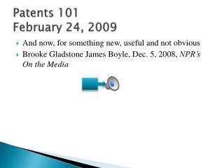 Patents 101	 February 24, 2009