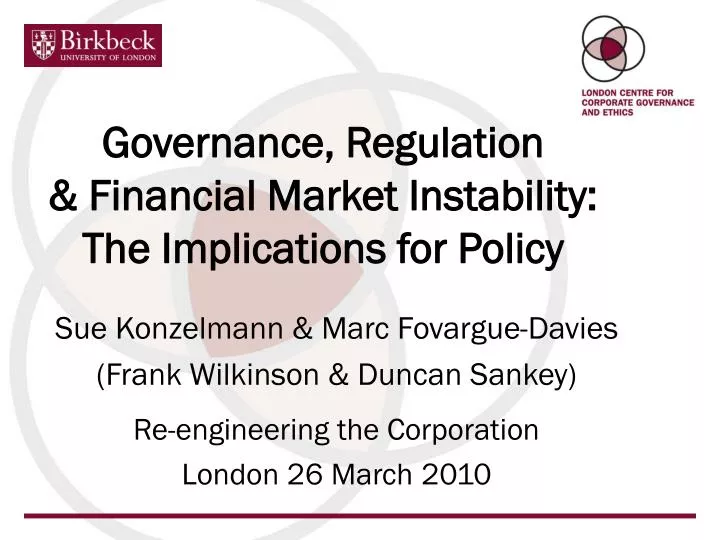 governance regulation financial market instability the implications for policy