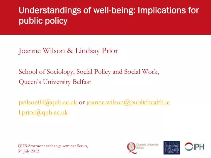 understandings of well being implications for public policy