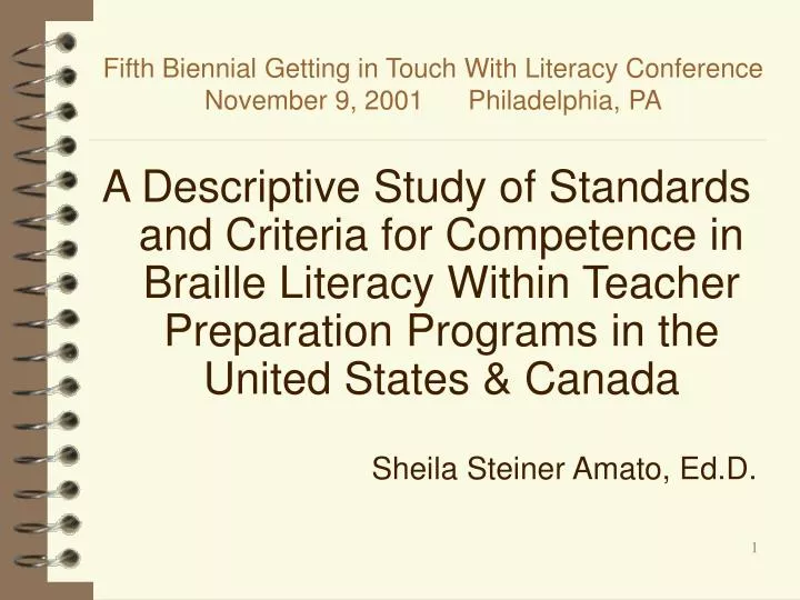 fifth biennial getting in touch with literacy conference november 9 2001 philadelphia pa