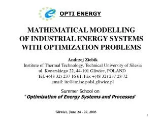 MATHEMATICAL MODELLING OF INDUSTRIAL ENERGY SYSTEMS WITH OPTIMIZATION PROBLEMS