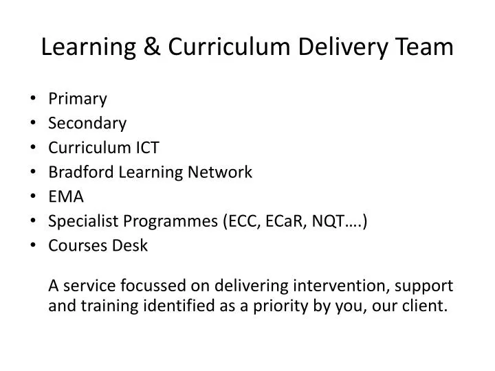 learning curriculum delivery tea m