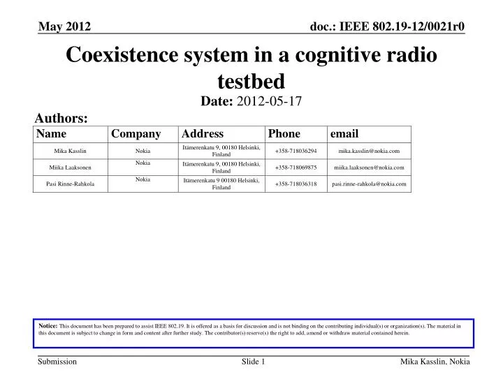 coexistence system in a cognitive radio testbed