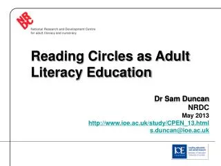 Reading Circles as Adult Literacy Education Dr Sam Duncan NRDC May 2013