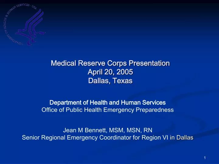 medical reserve corps presentation april 20 2005 dallas texas