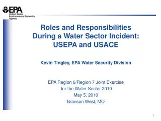 Roles and Responsibilities During a Water Sector Incident: USEPA and USACE