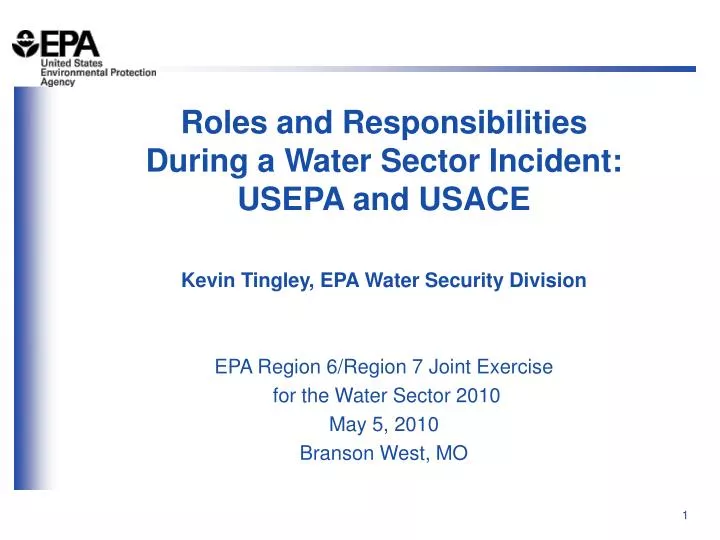 roles and responsibilities during a water sector incident usepa and usace
