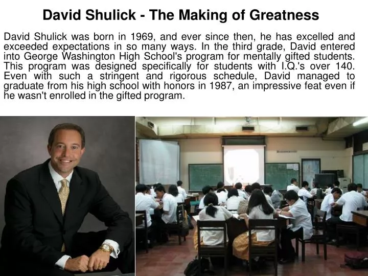 david shulick the making of greatness