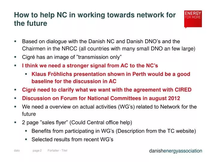 how to help nc in working towards network for the future