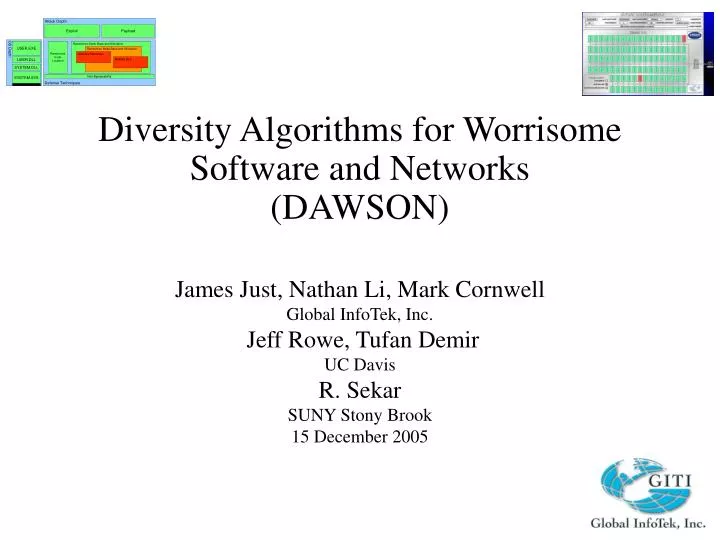 diversity algorithms for worrisome software and networks dawson