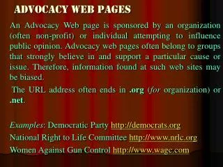 Advocacy Web Pages