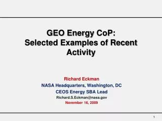 GEO Energy CoP : Selected Examples of Recent Activity