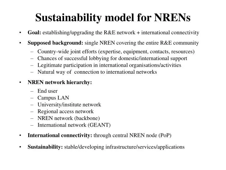 sustainability model for nrens
