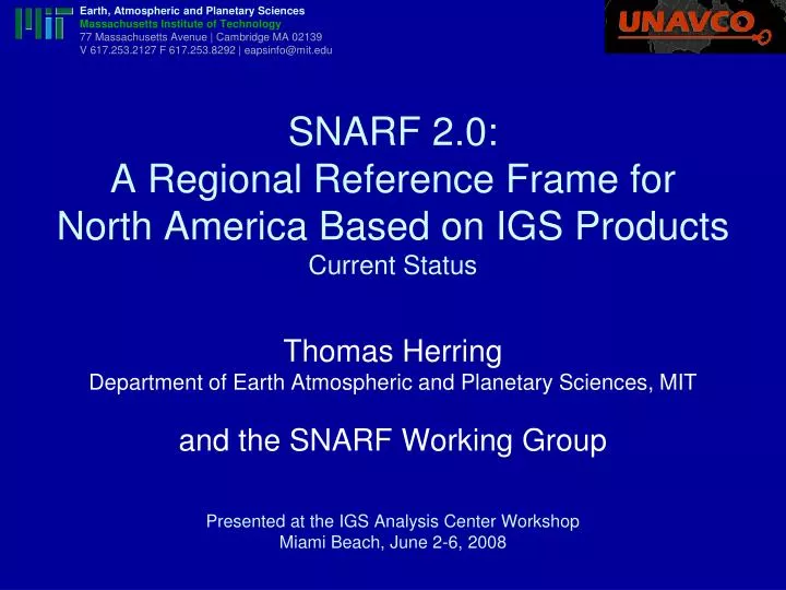 snarf 2 0 a regional reference frame for north america based on igs products current status