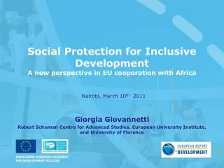 Social Protection for Inclusive Development A new perspective in EU cooperation with Africa