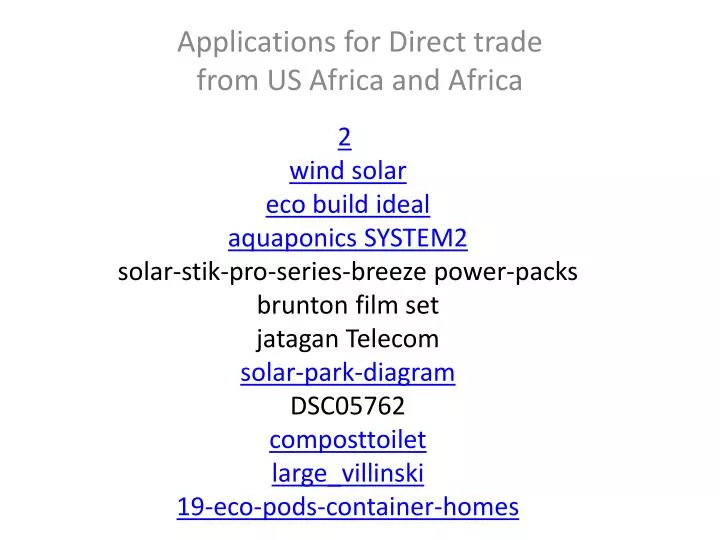 applications for direct trade from us africa and africa