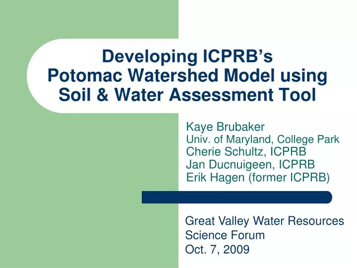 developing icprb s potomac watershed model using soil water assessment tool
