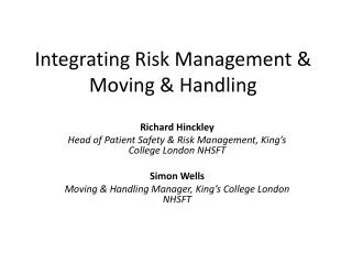 Integrating Risk Management &amp; Moving &amp; Handling