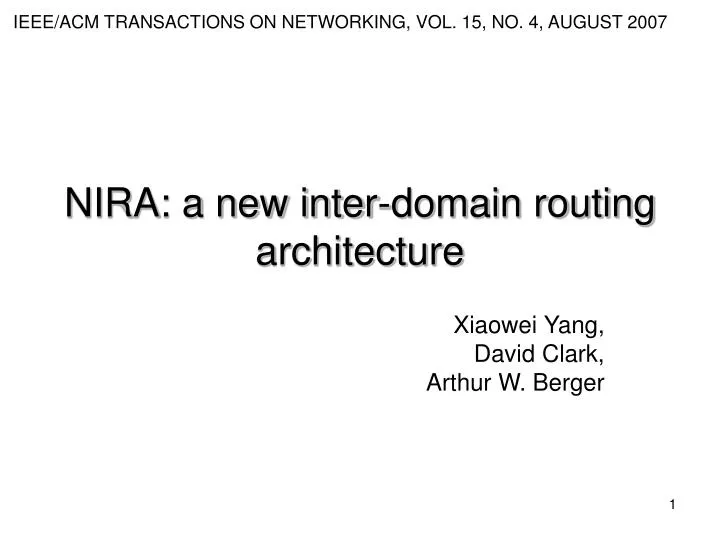 nira a new inter domain routing architecture