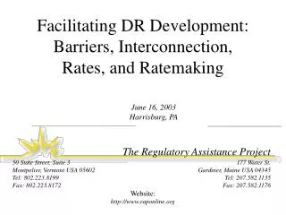 Facilitating DR Development: Barriers, Interconnection, Rates, and Ratemaking