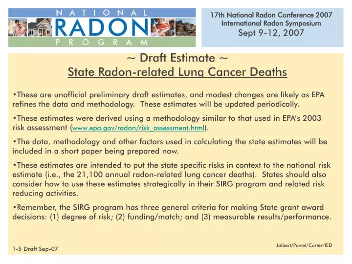 draft estimate state radon related lung cancer deaths