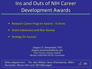 Ins and Outs of NIH Career Development Awards