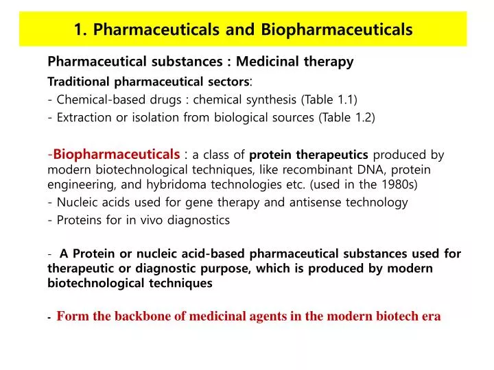 1 pharmaceuticals and biopharmaceuticals