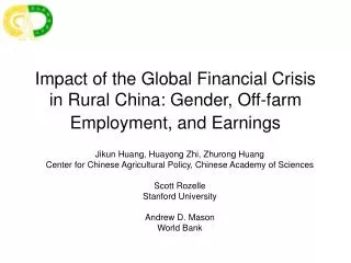 Impact of the Global Financial Crisis in Rural China: Gender, Off-farm Employment, and Earnings
