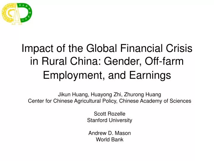 impact of the global financial crisis in rural china gender off farm employment and earnings